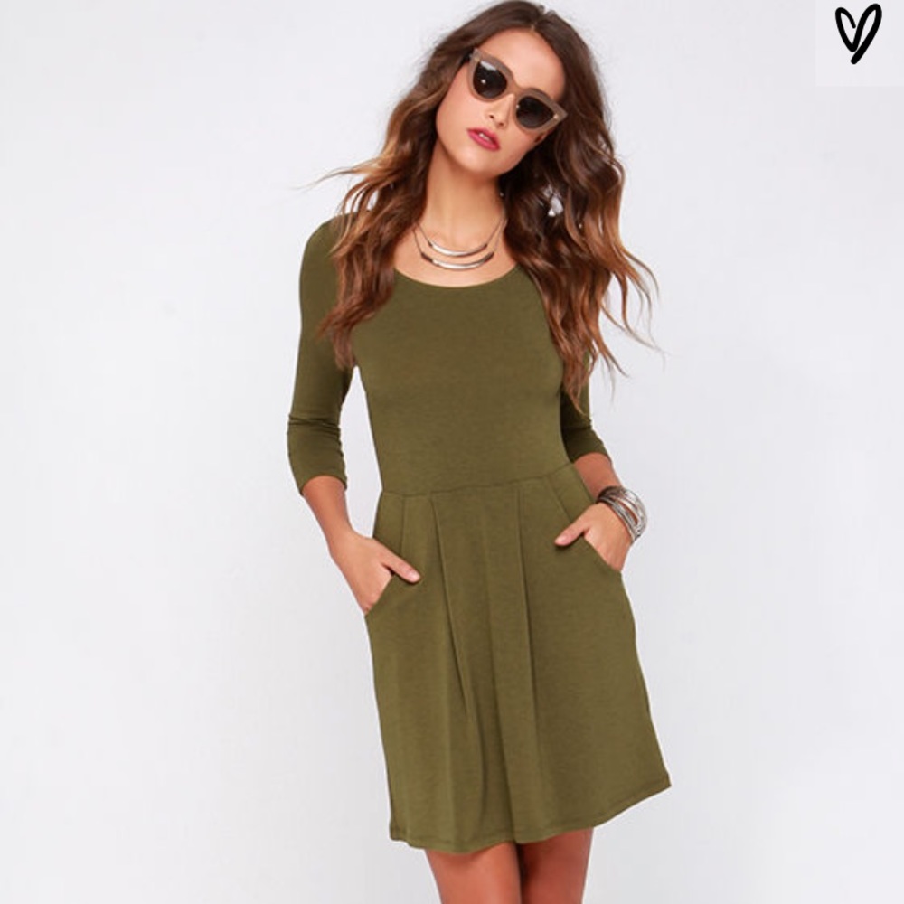 Lulus Green Knit Skater Dress
